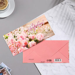 Цена за 10 шт. Конверт для денег Поздравляем! розовые розы, 16,5х8 см - Дарим красиво фото 2