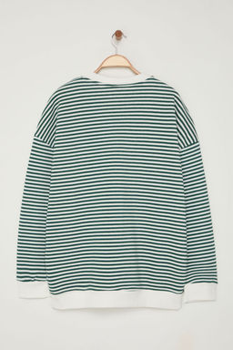 TRENDYOL MAN Buyuk Beden Siyah Oversize/Genis Kesim Cizgili Ici Polarl? Sweatshirt TMNAW25AO00017 - Trendyolmilla фото 7