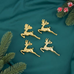 Цена за 3 шт. Ёлочные игрушки 4 шт. Зимнее волшебство. Бегущий олень пластик, 57 см, золото фото 2
