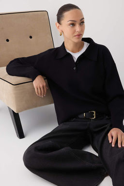 Wardrobe Essentials Lacivert Premium/Ozel Iplik Polo Yaka Triko Kazak | TWOAW26KZ00060 - Trendyolmilla фото 9