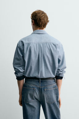 Рубашка Zara Aaron Levine x Zara CAMISA CHAMBRAY DENIM средне-синяя