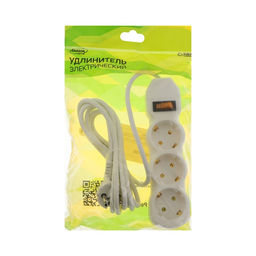 Удлинитель Luazon Lighting ECO, 3 розетки, 2.7 м, 16 А, 3500 Вт, ПВС 3×1 мм2, с заземлением, с выключателем, белый