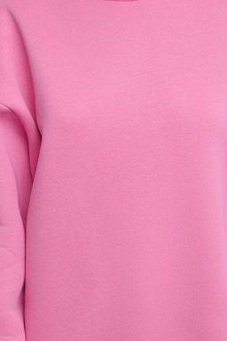 Pembe Oversize/Rahat Kesim Basic Bisiklet Yaka Kal?n/Ici polarl? Orme Sweatshirt TWOAW24SW00102
