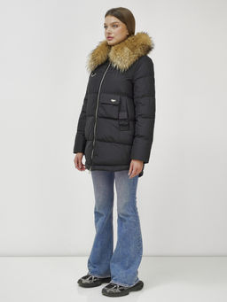 Куртка Бренд Visdeer ПРЕМИУМ КЛАССА зимняя с мехом ЕНОТА, черного цвета