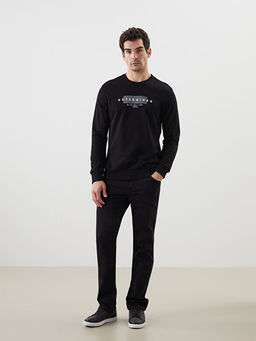 Bisiklet Yaka Uzun Kollu Bask?l? Erkek Sweatshirt
