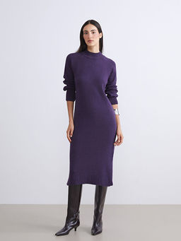 Yar?m Bal?k?? Yaka Y?rtma?l? Triko Elbise