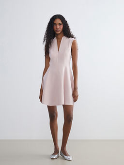 V Yaka Peplum Mini Elbise