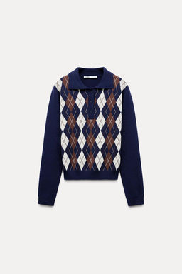 ARGYLE JACQUARD POLO SWEATER - Zara фото 7