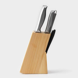 Набор ножей кухонных на подставке Доляна «Металлик», 7 предметов: 5 ножей, мусат и ножницы, серебристый