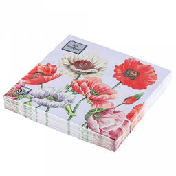 Салфетки бумажные Art Bouquet 33х33см, 3-х слойные, 20 штук в упаковке, 100% целлюлоза, Поле маков (Россия)  фото 3