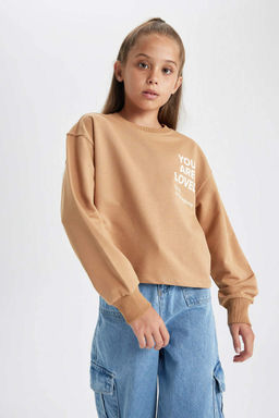 Толстовка с принтом для девочек с круглым вырезом - Defacto фото 3