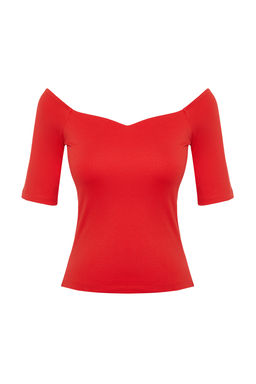 Nar Cicegi Kalp Yaka K?sa Kollu Regular/Normal Kal?p Bluz TWOSS24BZ00561