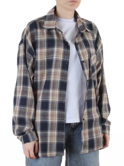 C506 BLUE/BEIGE Рубашка женская оверсайз (95% хлопок, 5% спандекс)