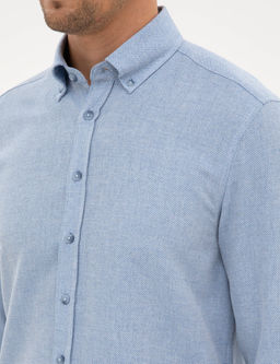 Mavi Slim Fit Dokulu Uzun Kollu G_mlek