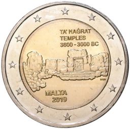 2 евро 2019 года Мальта  Доисторические места Мальты  Храм Та Хаджрат