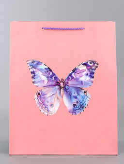 Цена за 2 шт. Пакет подарочный ламинированный вертикальный Портрет бабочки 26?12?32 см