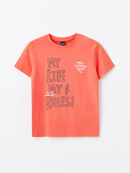 Bisiklet Yaka Bask?l? K?sa Kollu Erkek ?ocuk Ti??rt