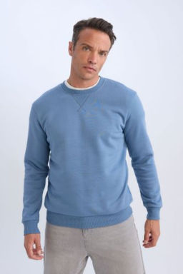 Regular Fit Bisiklet Yaka Basic Duz Kal?n Sweatshirt