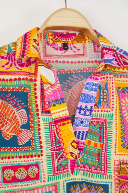 Tropikal Desenli Dokuma Y?rtmacl? %100 Pamuk Plaj Midi Elbise TBESS25EL00050