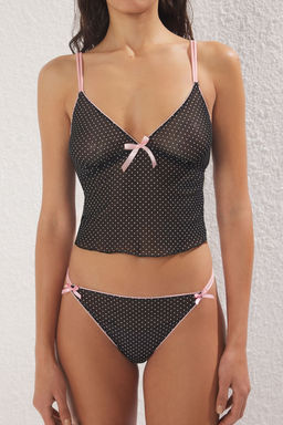 TRENDYOLMILLA Siyah Tul Puantiyeli Kurdele/Fiyonk Detayl? Kaps?z Orme Ic Camas?r? Tak?m? THMSS25CC00026  фото 3