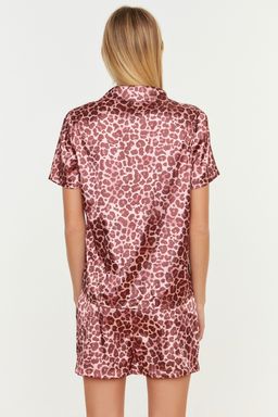 Trendyolmilla Pembe Cok Renkli Leopar Desenli Saten Sortlu Dokuma Pijama Tak?m? THMSS20PT0158 фото 5