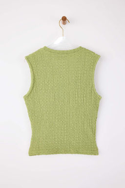 Haki Fitted/Vucuda Oturan Kolsuz Buzgulu Dokulu Orme Bluz TWOSS26BZ00198