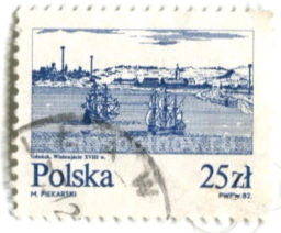 Марка Гданьск со стороны Вислы XVIII век 1982 год Польша