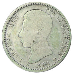 Монета 1 песета 1904 года Испания