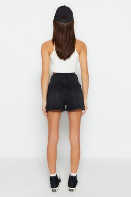 Siyah Yuksek Bel City Boy Denim Sort TWOSS23SR00199