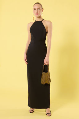 TRENDYOLMILLA Siyah Aksesuar Detayl? Dokuma Uzun S?k Abiye & Mezuniyet Elbise TPRSS25AE00120