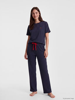 Bisiklet Yaka Puantiyeli Kad?n Pijama Tak?m