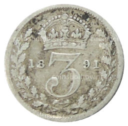 3 пенса 1891 года Великобритания