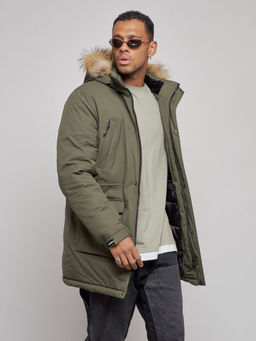 Парка мужская зимняя удлиненная с мехом цвета хаки 8318Kh - Wonderrman фото 8