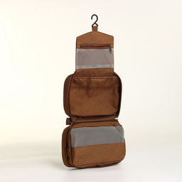 Косметичка-несессер дорожная на молнии, с карманом, крючком, ручкой, коричневая