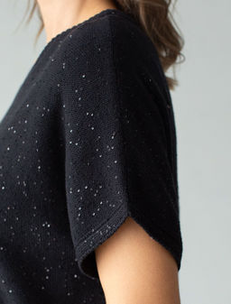 Джемпер с цельнокроенным коротким рукавом из хлопковой пряжи с пайетками - Vilatte фото 2