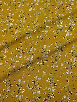 Штапель Премиум Цветочный ветерок цв.т.горчично-оливковый, ш.1.45м, вискоза-100%, 120гр/м.кв