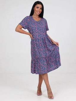 879 ПЛАТЬЕ ЖЕНСКОЕ (Цветы на индиго)