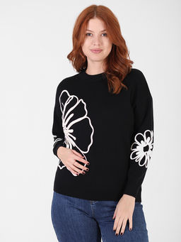 Джемпер женский черный с цветами