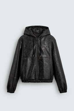 HOODED LEATHER EFFECT JACKET - Zara фото 7