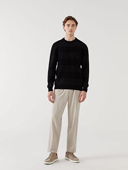 Bisiklet Yaka Uzun Kollu ?izgili Erkek Triko Kazak