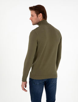 Koyu Haki Slim Fit Bal_k__ Yaka Basic Triko Kazak