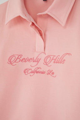 Lacivert 100% Pamuk Slogan Bask?l? Polo Yaka Oversize Orme K?z Cocuk Sweatshirt TKDAW26SW00009 - Trendyolmilla фото 7