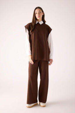 Relax Fit Triko Pantolon Beli Lastikli Basic Duz Genis Paca - Defacto фото 3