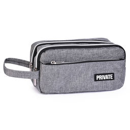 Пенал "Private" 22,5x11x9 см, прямоугольный для 80 предметов, плотный износостойкий полиэстер с водоотталкивающей пропиткой, с 2-мя отделениями на молнии, наружный объемный карман на молнии, с аппликацией из каучука, с ручкой-петлей, серый