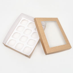 Цена за 3 шт. Коробка для 12 капкейков с окном, крафт, 32.5×25.5×10 см