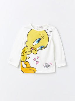 Bisiklet Yaka Uzun Kollu Tweety Bask?l? K?z Bebek Ti??rt