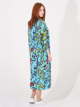 Платье-рубашка бирюзовое с авангардным рисунком - Almond фото 3
