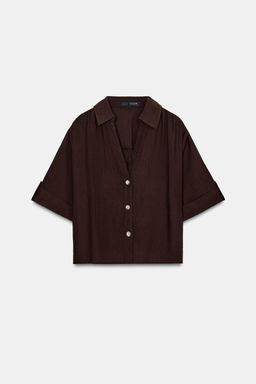 CAMISA FLUIDA MANGA CORTA / Marr?n oscuro