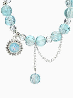 Браслет с подвесками «Сахарный» диск, сердечко, шар №10, d=6 см, бело-голубой в серебре