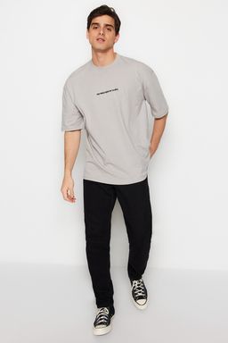 Trendyolmilla Man Gri Oversize Kabar?k Yaz? Bask?l? %100 Pamuklu T-Shirt TMNSS23TS00190  фото 2